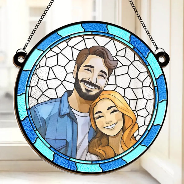 Custom Photo Where There Is Love There Is Life - Couple Personalized Window Hanging Suncatcher - Gift For Husband Wife, Anniversary