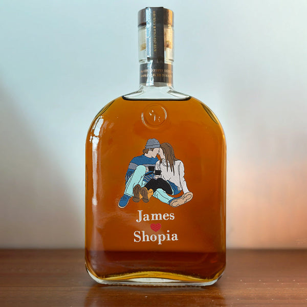 Personalized Unique Couple Portrait Whiskey Bottles