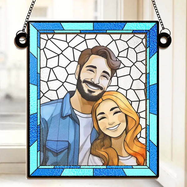 Custom Photo Love You More Every Day - Couple Personalized Window Hanging Suncatcher - Gift For Husband Wife, Anniversary