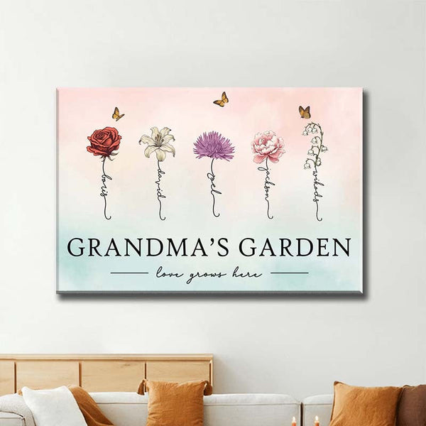 Personalized Birth Month Flower Gift for Grandma or Mom - Beautiful Poster or Canvas