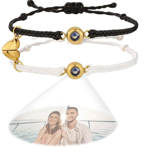 Custom Photo Projection Bracelet Simple Woven Heart Magnetic Bracelet Gift for Couple