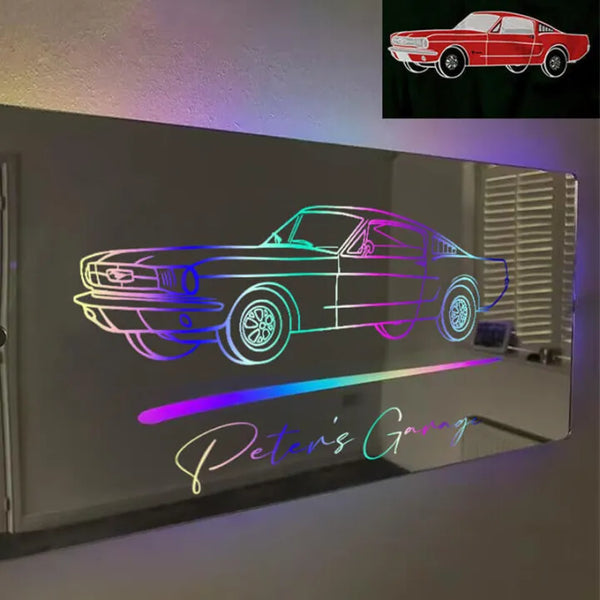 Personalized Mirror Light Custom Line Drawing Cool Gift For Car Lovers