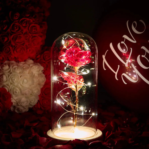 Enchanted Galaxy Rose Glass Shade Simulation Sparkly Rose Night Light Gift